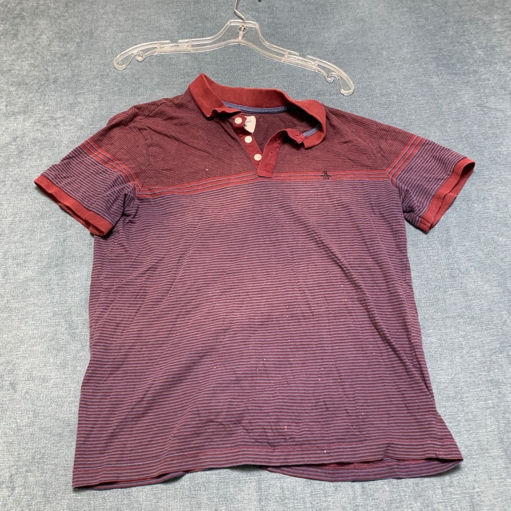 Original Penguin By Munsingwear Polo Shirt Mens Burgundy Red Striped Pullover